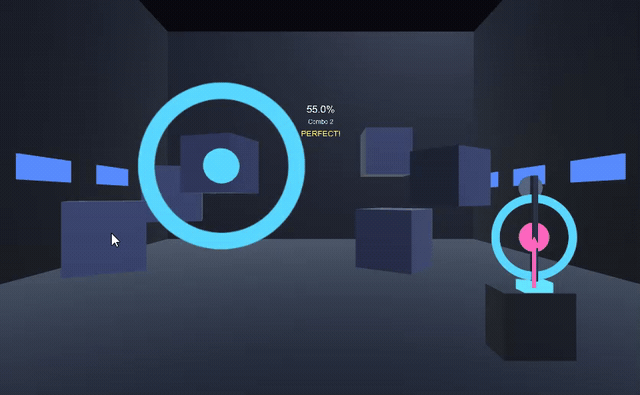 The 3D scene: pointing at scenery around the room as rings close in on each target